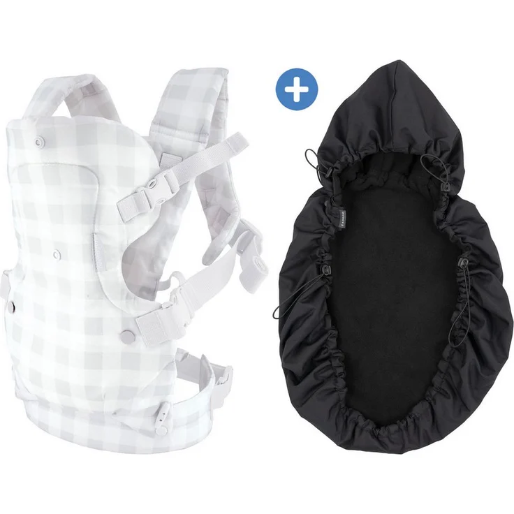 Infantino BKids Babytrage Flip Advanced - Ghingham Print, 4-in-1 Trageset mit ergonomischem Design und Regenschutz für Babys von 3,6-14,5 kg