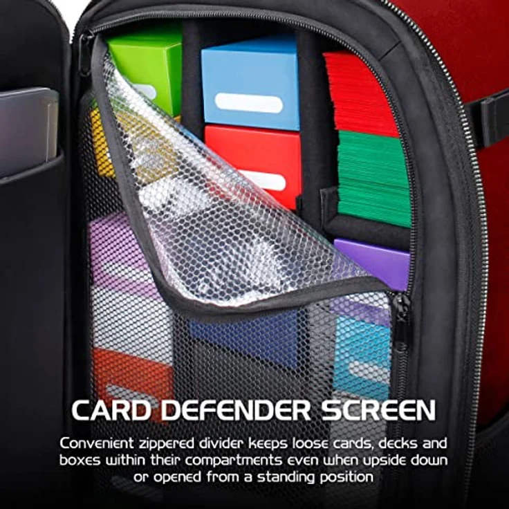 ENHANCE MTG-Rucksack - Sammleredition TCG-Rucksack für Deckboxen, gesleevte Karten, Spielmatten, MTG-Zubehör – anpassbare Kartenorganisation mit integriertem Card Defender Screen (Drachen Rot) – Bild 5
