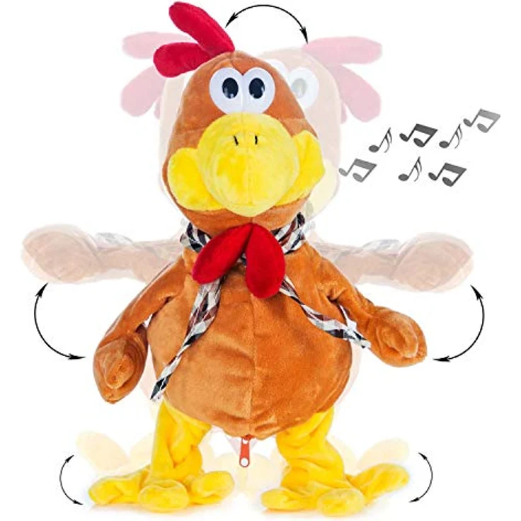Goods & Gadgets Singender & Tanzender Gockel in Gelb, Kuscheltier Huhn mit Sound & Bewegung, batteriebetrieben, 0,11 kg – Bild 3