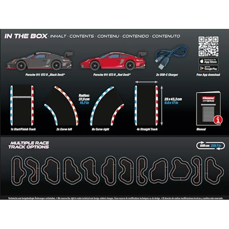Carrera HYBRID Devil Drivers, Rennspaß der neuen Generation, Legendäre Rennboliden Porsche 911 GT3 R im Maßstab 1:50, Hybrid Technologie mit KIIUnterstützung, Steuerung per SmartphoneIApp, "Speedway to Hell" Set – Bild 5