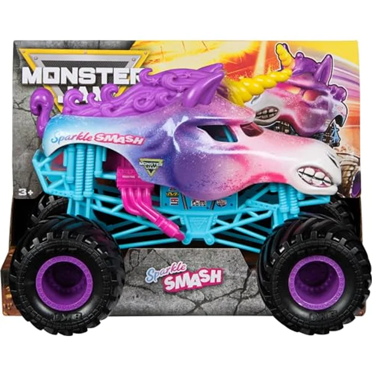 Monster Jam Sparkle Smash, Offizieller Monster Truck, Maßstab 1:24, Druckguss mit Arbeitsfederung, Spielzeug für Jungen und Mädchen ab 3 Jahren – Bild 1