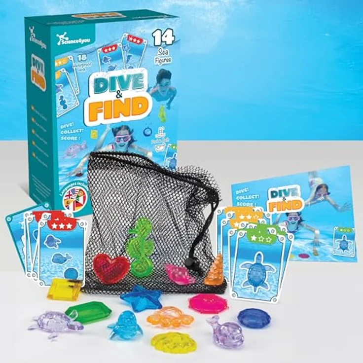 Science4you Wasserspiele für Kinder, Tauchspielzeug mit 14 Meeresfiguren und 18 wasserfesten Karten, lustige Poolspiele für Jungen und Mädchen ab 3 Jahren – Bild 2