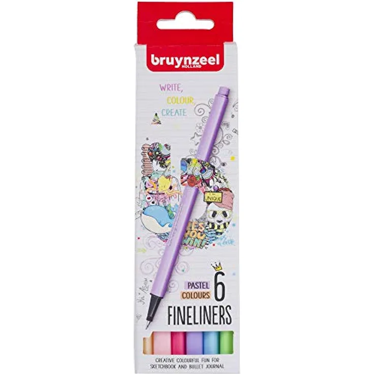 Bruynzeel Faserstift, wasserfest, 6er Set Fineliner mit 0,4 mm Strichstärke für Handlettering und Zeichnungen