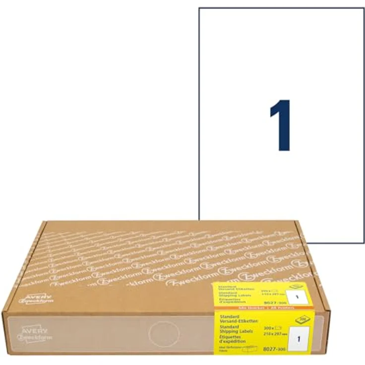 AVERY Zweckform 8027 Versandetiketten, 300 selbstklebende Adressetiketten A4, 210x297mm, für DHL, Hermes, GLS, DPD, UPS, FSC-zertifiziert, 300 Blatt – Bild 1
