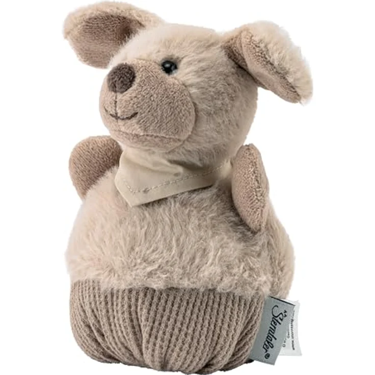 Sterntaler Knuddelsäckchen Hund Lucky, Kuscheltier mit Rassel aus weichem Flausch und Pikee für Baby und Kinder, graubeige – Bild 1