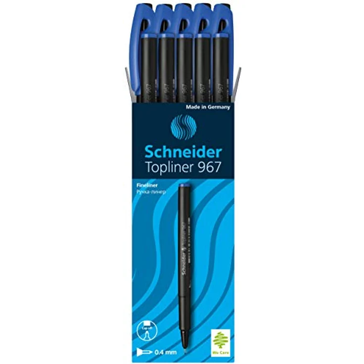 Schneider Topliner 967 Fineliner, blau, 0,4 mm, 10 Stück, wasserbasierte Tinte, metallverstärkte Spitze, Made in Germany – Bild 2