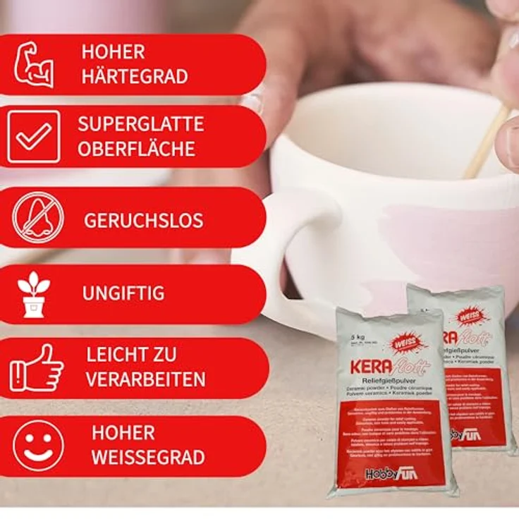 HobbyFun Gießmasse KERAflott, 2 x 5 kg, weiß, bruchfest, bemalbar, keramik- und porzellanähnliche Oberfläche – Bild 2