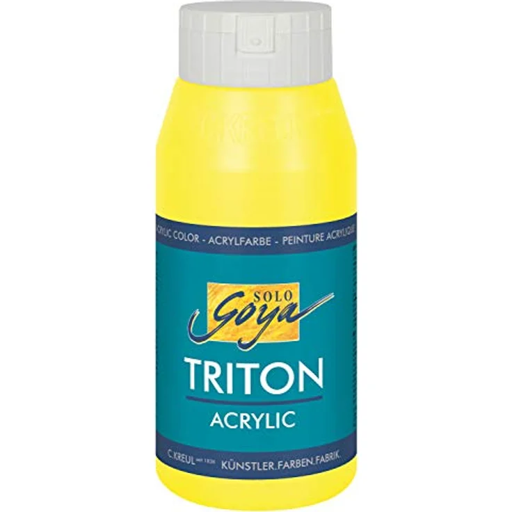 KREUL Solo Goya Triton Acrylfarbe fluoreszierend gelb, 750 ml Flasche, schnell und matt trocknend, auf Wasserbasis, in Studioqualität, gut deckend und ergiebig – Bild 1