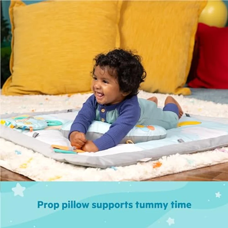 Bright Starts Disney Winnie PUUH Once Upon a Tummy Time Baby Aktivitätenmatte mit Holz-Spielzeugstange, Blau, für Neugeborene – Bild 5