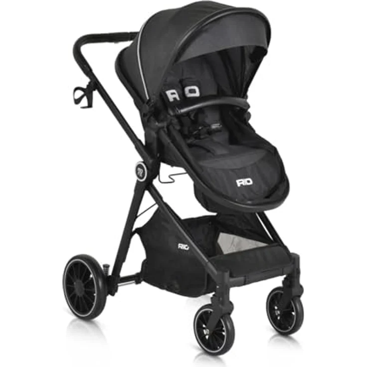 Moni Kombikinderwagen 2 in 1 Rio 22 kg umbaubar Fußabdeckung klappbar Korb Gurt, schwarz – Bild 3