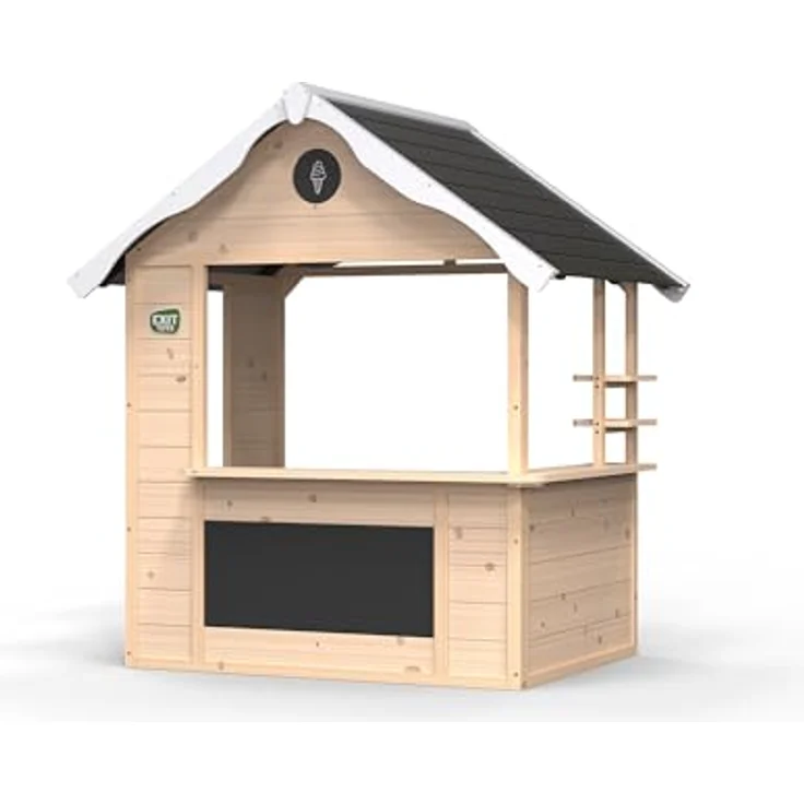 EXIT Toys Hika Holzspielhaus für Draußen, mit Rollenspieldrehrad und 8 Themen, Kreidetafel, Briefkasten, aus 100% FSC-zertifiziertem Zedernholz, 111x140x155cm, für Kinder ab 2 Jahren – Bild 1