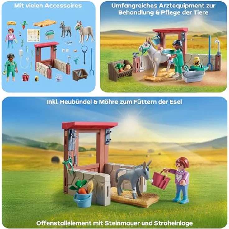 PLAYMOBIL Tierarzteinsatz bei den Eseln, Starter Pack Spielzeug für Kinder ab 4 Jahren, liebevolle Tierwelt – Bild 4