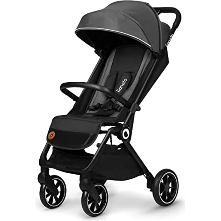 LIONELO Cloe Zusammenklappbarer Kinderwagen bis zu 22 kg, Verstellbare Rückenlehne Schlaffunktion, 5-Punkt-Gurt Große Schwenkräder Moskitonetz Becherhalter Leichtgewicht Kompakt Wasserdicht (Grau) – Bild 5