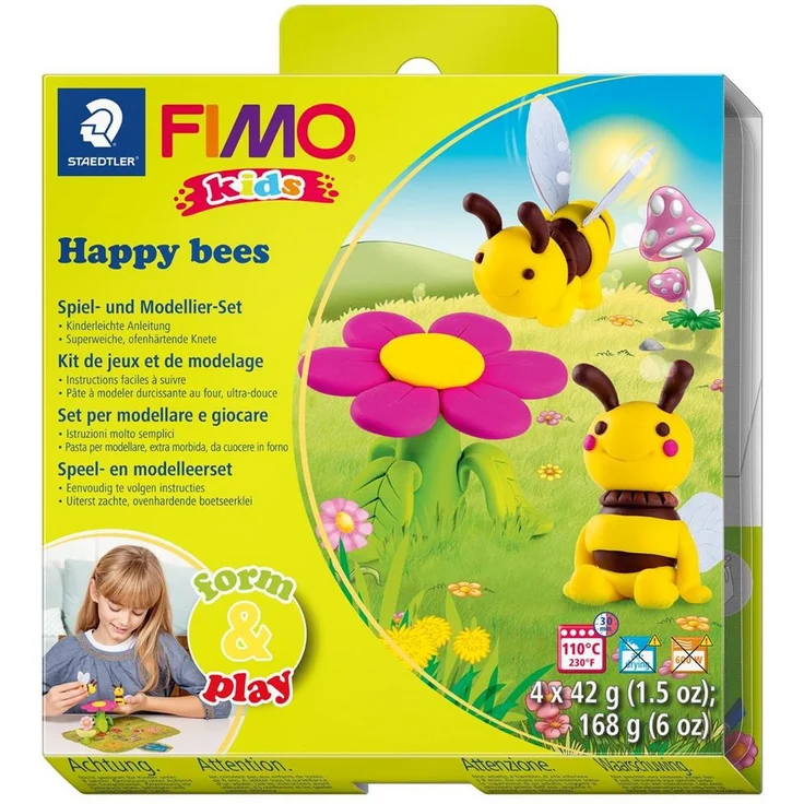 STAEDTLER FIMO kids 8034 Modelliermasse-Set - 4 Blöcke je 42 g, Modelliermasse in Gelb, Hellgrün, Pink und Braun – Bild 1