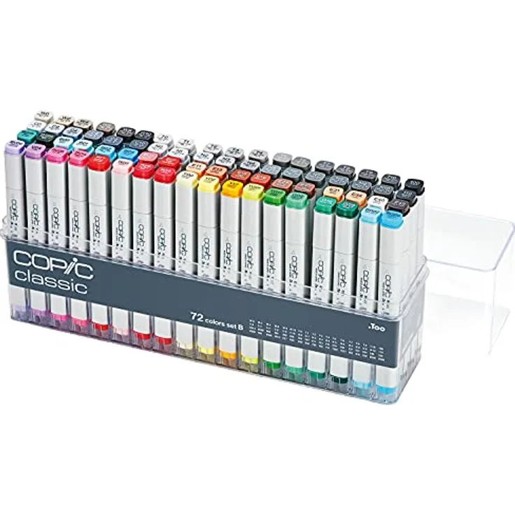 COPIC Classic Marker 72er Set "B", professionelle alkoholbasierte Layoutmarker mit einer mittelbreiten und einer feinen Spitze, bunt