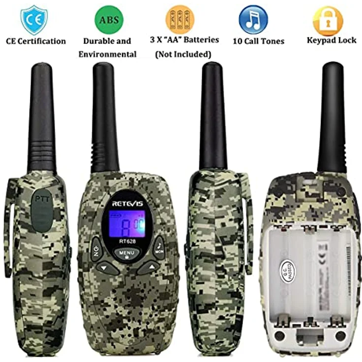 Retevis RT628 Walkie Talkie Kinder, Große Reichweite Funkgerät, Einfache Handhabung PMR446 Spielzeug ab 3-12 Jahre, Spy Gear, Reisen, 1 Paar, Tarnung – Bild 4