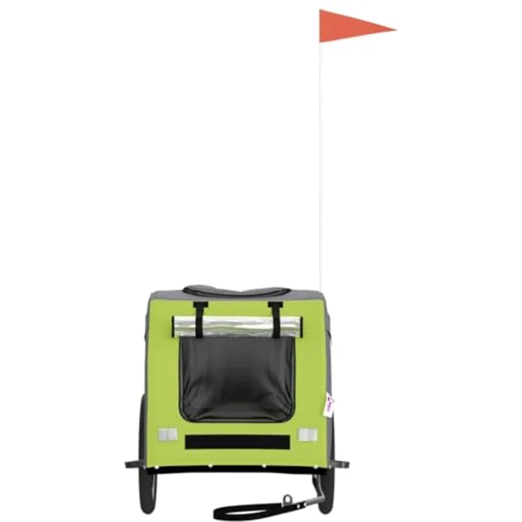 vidaXL Fahrradhundeanhänger Fahrradanhänger Hunde Grün und Grau Oxford-Gewebe & Eisen, mit PVC-Dach und belastbarer Platte – Bild 5