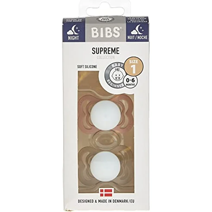 BIBS Supreme Schnuller 2er-Pack, BPA-frei, Symmetrischer Nippel. Silikon, Größe 1 (0-6 Monate), Blush / Vanilla Night – Bild 4