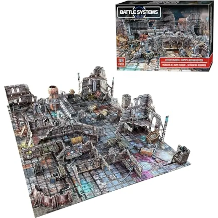 Battle Systems Sci-Fi-Gelände, 28 mm modulares 3D-Weltraum-Gelände, vollfarbig gedruckte 40K Multi-Level-Baumodelle, gotische Stadtlandschaften für Wargaming und Rollenspiele
