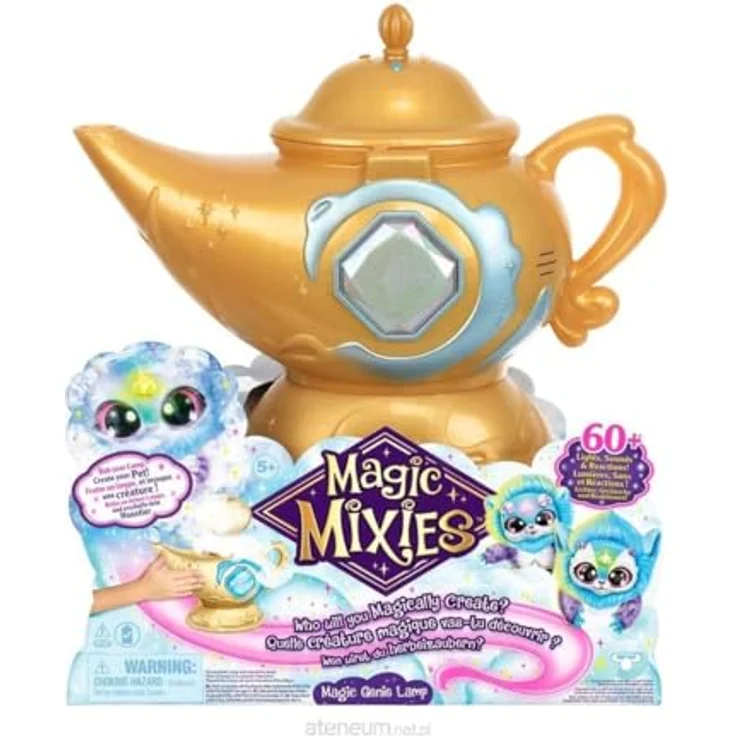 Magic Mixies Magische Wunderlampe mit 20 cm großem interaktivem blauem Mixie-Plüschtier und echtem Nebel. Mit über 60 Geräuschen und Reaktionen, Medium – Bild 1