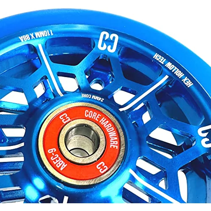 Core Action Sports Stuntscooter Core Hex Hollow Stunt-Scooter Rolle 110mm Navy Blau, Aluminium 6061, ABEC-9 Kugellager, 88A Rollenhärte – Bild 2