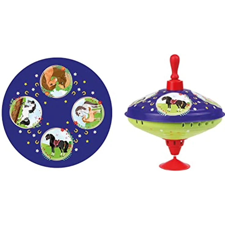 Lena 52226 - Brummkreisel Pferdetraum Ø 19 cm, Metall Schwungkreisel aus Blech, klassischer Pumpkreisel, Blechkreisel mit Pferde Motiv, Kreisel mit Standfuß, für Kinder ab 18 Monate, bunt – Bild 2