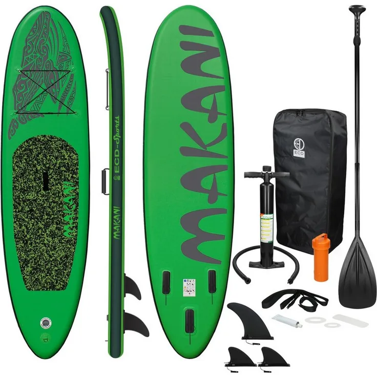 ECD Germany SUP-Board Stand Up Paddle Board aus PVC Paddelboard Dunkelgrün, Aufblasbares Surfboard mit Anti-Rutsch Belag, Komplett Set