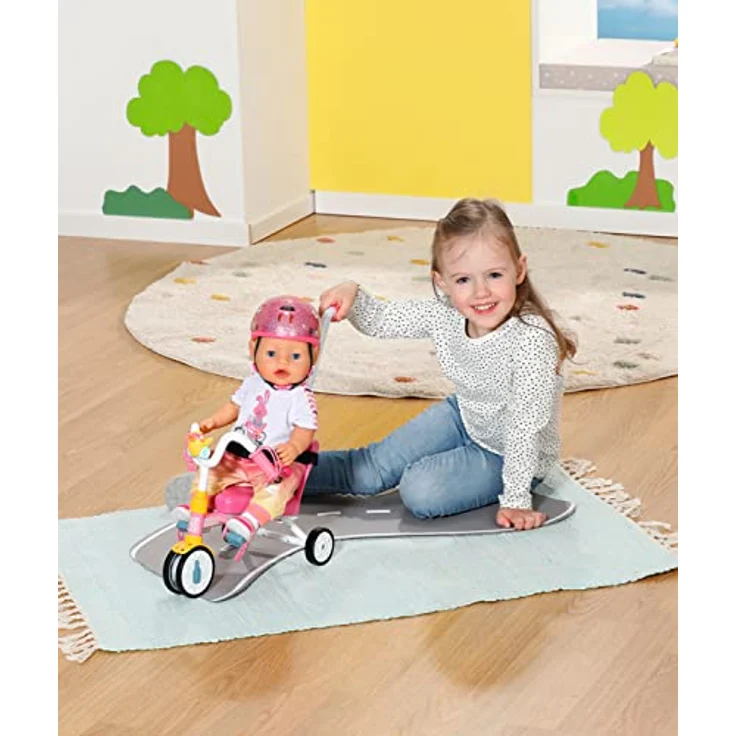 BABY Born Dreirad mit Lenkstange, Trike mit funktionsfähigen Rädern, für 36 cm und 43 cm Puppen, pink/weiß/gelb – Bild 5