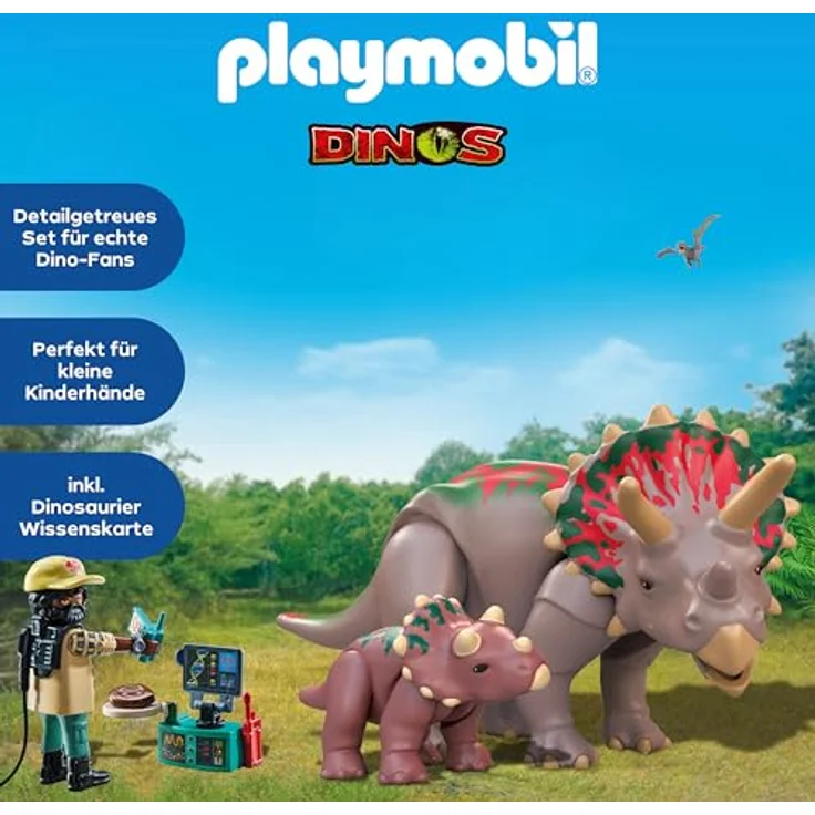 PLAYMOBIL Triceratops mit Jungtier, Dino-Forscher Set mit umfangreichem Zubehör, 71821 – Bild 4