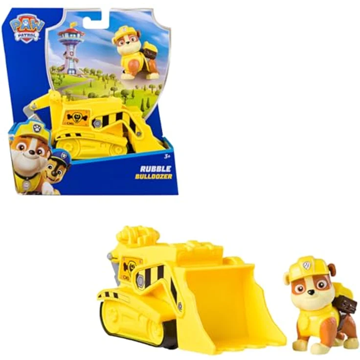Spin Master PAW Patrol Spielzeug-Auto Rubble, Baufahrzeug mit beweglichem Bohrer und Schaufel, aus recyceltem Material, ca. 13 cm lang – Bild 1