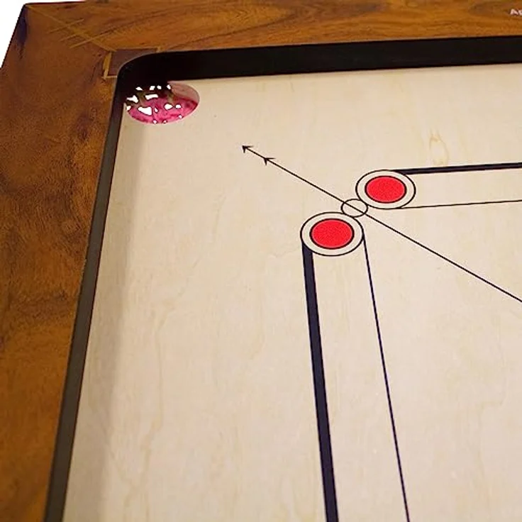 GICO Carrom Board Synco Professional Turnier Board 74x74 cm Spielfäche - 2980, Massiv-Hartholzrahmen, 12 mm starke Spielfläche, 24 Profi Spielsteine, Genius for Player, Turnier Ballstriker 15g – Bild 2