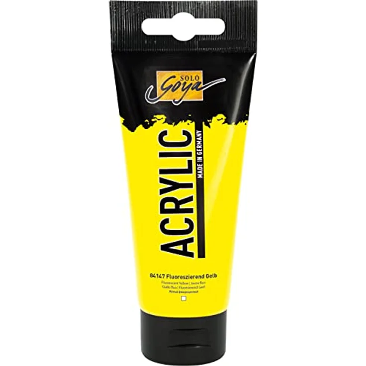 KREUL Solo Goya Acrylic, 100 ml Tube in fluoreszierend gelb, hochpigmentierte Acrylfarbe, wasserbasiert, schnell matt trocknend, gut deckend, wasserfest – Bild 1