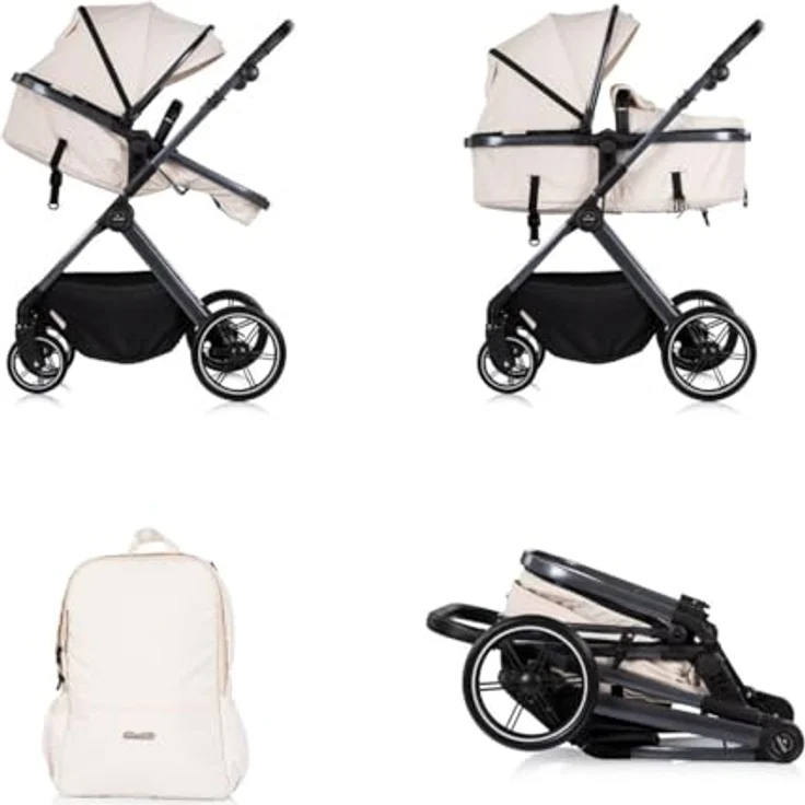 Chipolino Kombikinderwagen Pearl 2 in 1, umbaubar mit Rucksack und Fußsack, Federung, beige – Bild 4