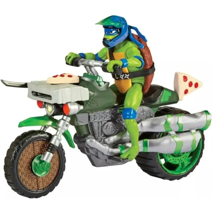 Boti Europe Trl Drive N Kick Cyc, Sammelfigur mit detailreicher Leonardo-Actionfigur und beweglichen Positionen, Motorrad mit Doppelauspuff und Pizza-Details