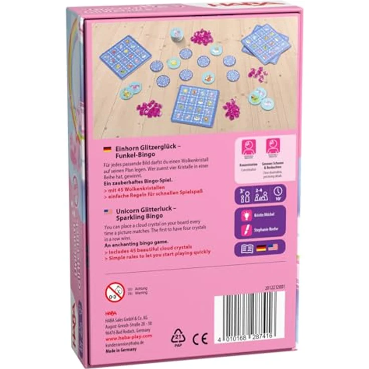 Sonstige Verlage Einhorn Glitzerglück Funkelbingo, Brettspiel mit Bildern von Einhornfreunden und Wolkenkristallen – Bild 2