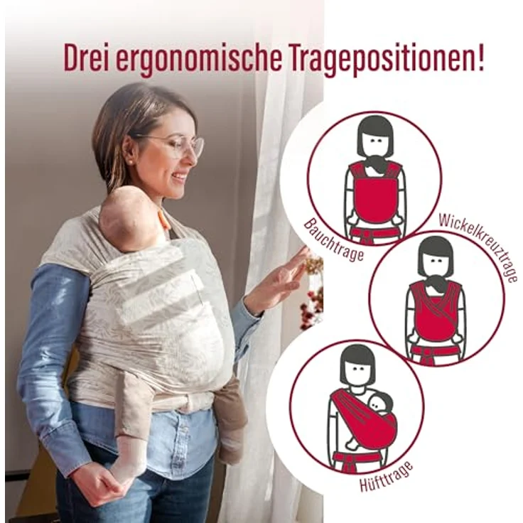 manduca Sling, elastisches Babytragetuch aus 100% Bio-Baumwolle für Neugeborene ab 3,5 kg bis 15 kg, Einheitsgröße, Farbe: Vanilla – Bild 4
