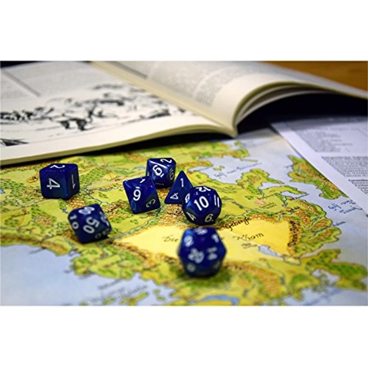 shibby 7 polyedrische Würfel für Rollen- und Tabletopspiele in blau mit Beutel – Bild 5