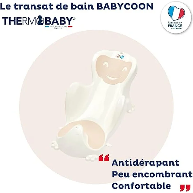 THERMOBABY Babycoon Badewagen, ergonomische Babywippe mit Saugnäpfen, Iced Brown – Bild 3
