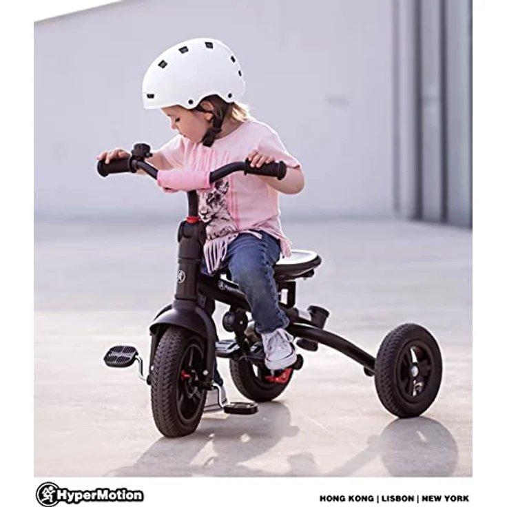 HyperMotion Kinderdreirad Tobi Velar, mit Schubstange, drehbarem Komfort-Sitz, Sicherheitsgurten, faltbarem Rahmen, gepumpte Räder, Elterngriff, Regenmantel, pink, geeignet für 9 Monate bis 5 Jahre – Bild 3