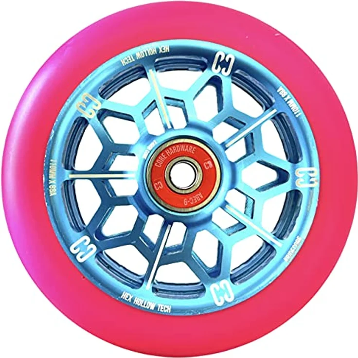 "Core Action Sports Stuntscooter Hex Hollow Stunt-Scooter Rolle 110mm Hellblau/PU Pink, leichte Aluminium 6061 Konstruktion, ABEC-9 Kugellager" – Bild 3