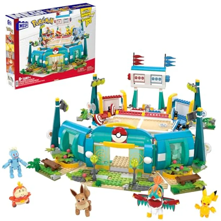 MEGA Pokémon Adventure Builder Stadio, Klemmbausteine mit integrierter Trainingsarena, Pokéball-Station und funktionierender Tür