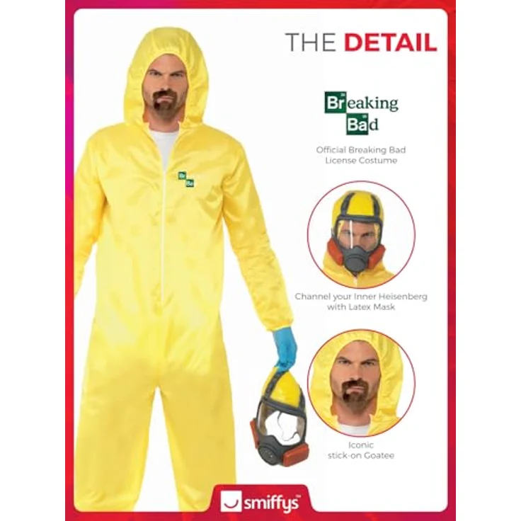 Smiffys Bad Kostüm (XL), Breaking Bad Overall mit Maske, Spitzbart und Handschuhen – Bild 5