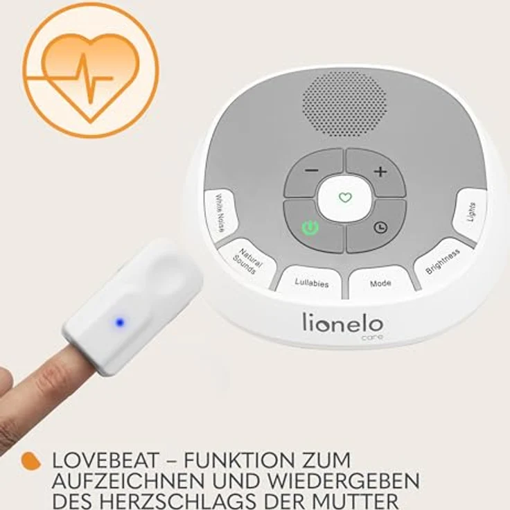 Lionelo BabyNap Tragbare Baby-Einschlafhilfe 2-in-1 Nachtlicht mit 11 Lichtfarben, 20 Töne, Schlaflieder, Timer, Aufnahme von Mamas Herzschlag Love Beat – Bild 5