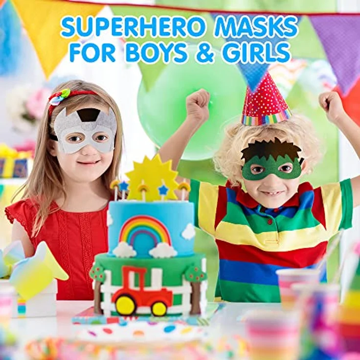 URAQT Cosplay Masken Set, 16 Stück Kinderfilzmasken für Jungen und Mädchen, multicolor, ideal für Halloween, Kindergeburtstag und Karneval – Bild 3