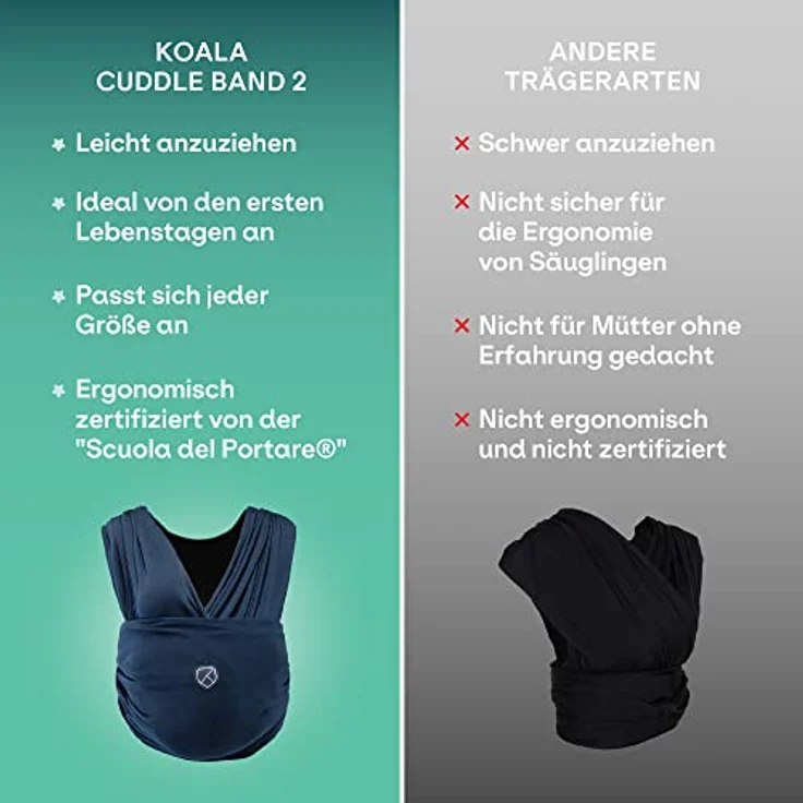 Koala Babycare Babytragetuch - Einfach anzuziehen - Elastisches Tragetuch bis zu 10 kg (zugelassen bis 15 kg) - Verstellbar und Unisex – Bild 8