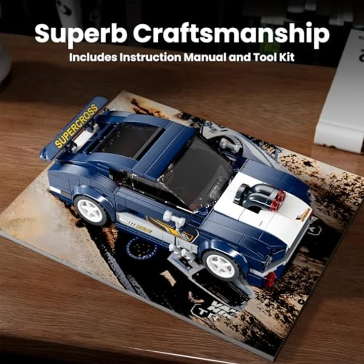 Mould King 27048 Technik Speed Champion, Musteng 1967 Rennwagen Bausteine mit Acryl Vitrine, 387 Teile – Bild 5
