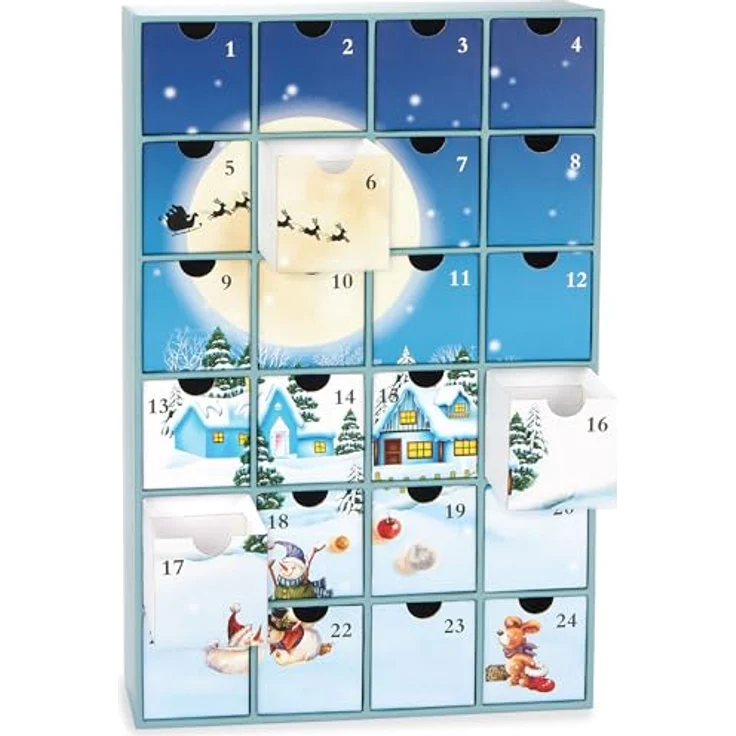 BRUBAKER Adventskalender zum Befüllen - Weihnachtsdorf im Schnee 2024 - DIY Weihnachtskalender - 39 cm groß, Blau-Weiß – Bild 1