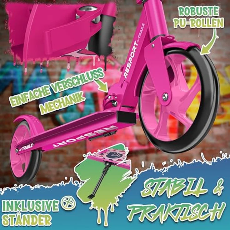 RE:SPORT Cityroller RE:SPORT® Trailz, höhenverstellbar & klappbar, 200mm Räder, inkl. Tragegurt & Klingel, bis 100 kg belastbar, für Kinder & Erwachsene – Bild 5