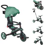 Globber Explorer Trike Foldable 4in1 Oliv Grün - Dreirad, Laufrad und Kinderwagen in 10/8,5 Zoll - TPR-Sitz - Höhenverstellbares Kinderfahrzeug