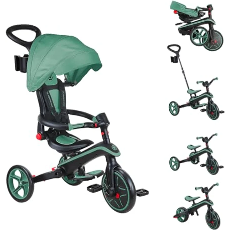 Globber Explorer Trike Foldable 4in1 Oliv - Dreirad, Laufrad und Kinderwagen in 10/8,5 Zoll - TPR-Sitz - Höhenverstellbares Kinderfahrzeug – Bild 1